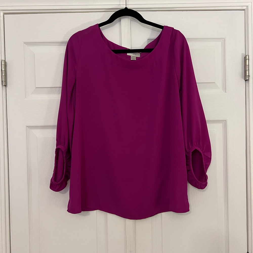 LOFT Fuchsia Three-Quarter Sleeve Scoop Neck Blouse